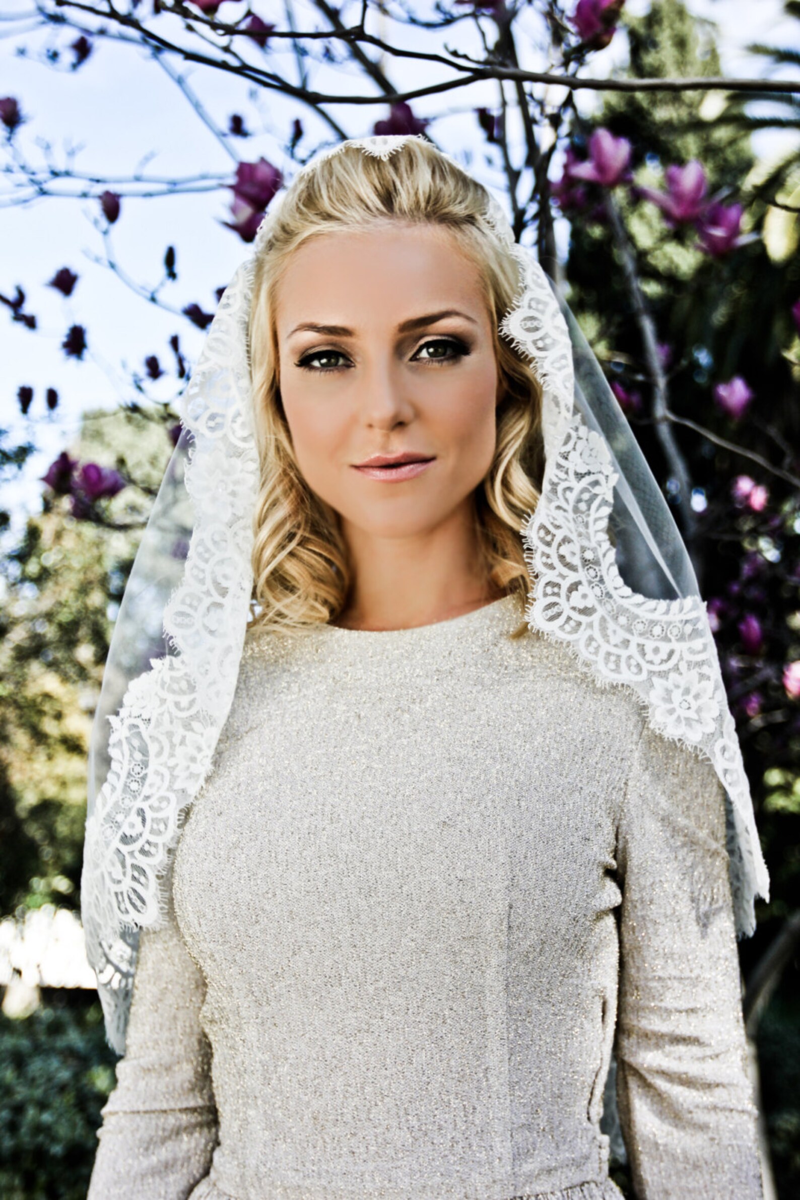 1970s Long Lace Mantilla with Crown Veil main image 0