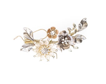 Small Gold Gilded Floral Bridal Hair Clip, Rhinestone Sparkling Gold Wedding Hair Comb, Rose Gold Crystal Flower Wedding Hair Pin 1812