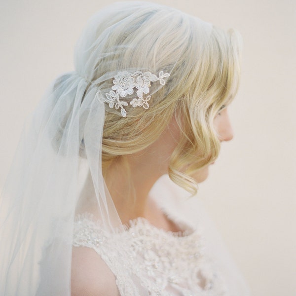 Juliet Cap Veil-Boho Veil-Bohemian Crown-Halo Crown-1920s Bride-1920s Headpiece-Chapel Length Veil-Soft Wedding Veil-Lace Applique- 1513