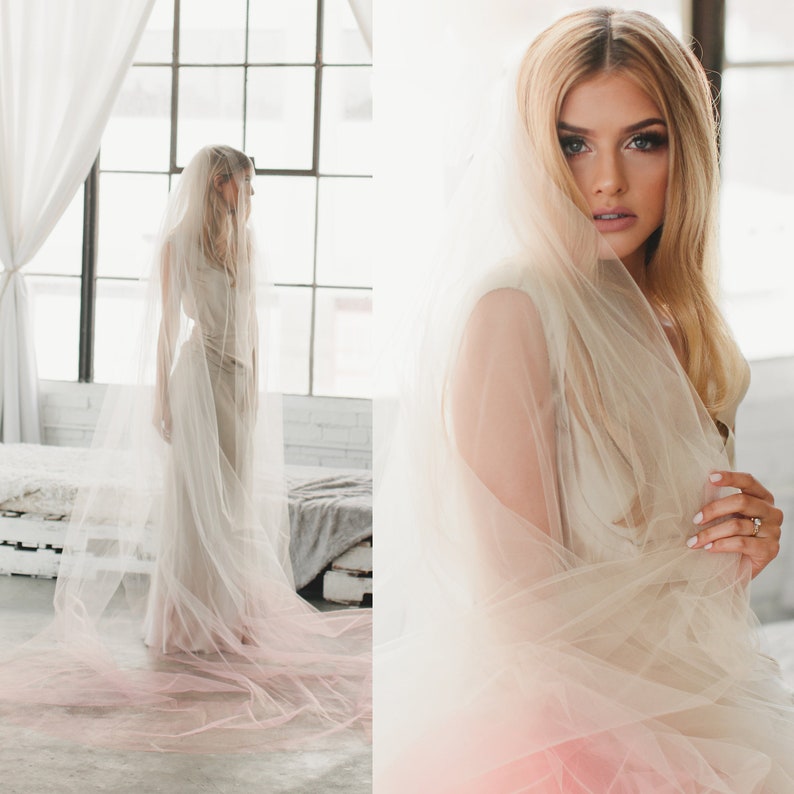Pink Ombre Veil|Custom Veil by Veiled Beauty|Blush Veil-Soft Tulle Fabric-Dip Dyed Color-2 Layer Veil-Chapel Length Veil-Cathedral Veil-1710