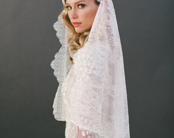 Mantilla-Custom Veil by Veiled Beauty|Mantilla Lace-Soutache Cord-Soft Wedding Veil-Ballet Length-Chapel Veil-Simple Wedding Veil- 1566