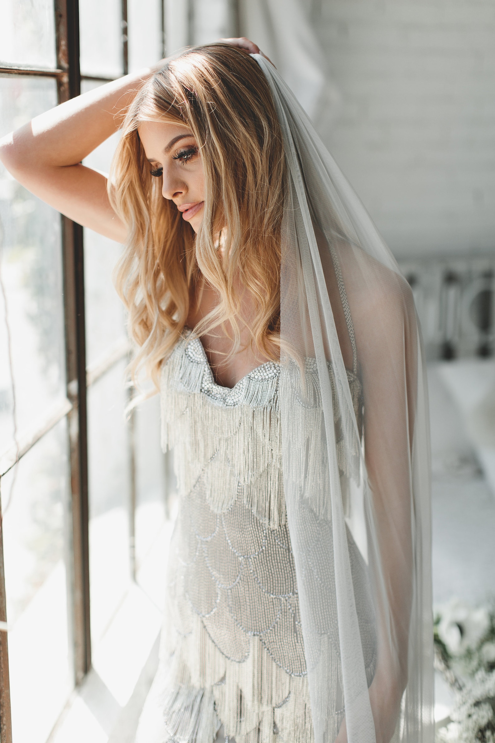 Grey English Net Veilsoft Wedding Veilsimple Veilboho Etsy