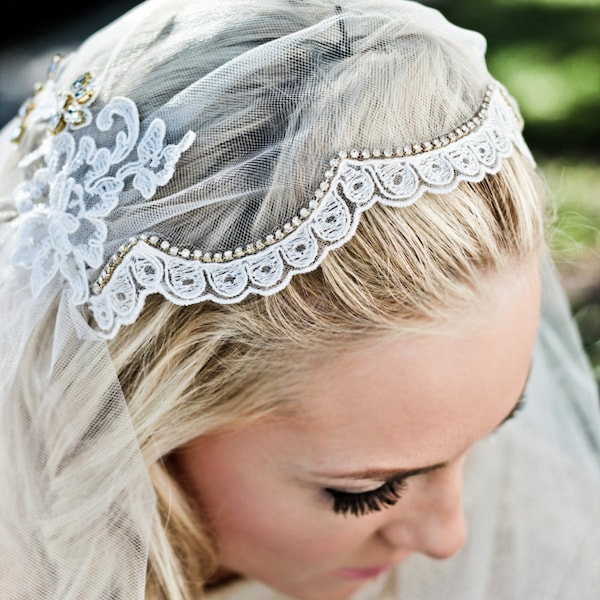 Juliet Cap Veil|Custom Veil by Veiled Beauty|Scalloped Lace Trim-Soft Tulle Fabric-Simple Wedding Veil-Soft Wedding Veil-Chapel Veil  1205