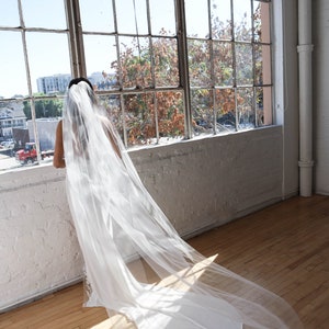 Cathedral Veil, Wedding Veil, Classic Bridal Veil, Fingertip Veil, Long Veil, Chapel Veil, Waltz Veil, Simple Veil 0802 image 7