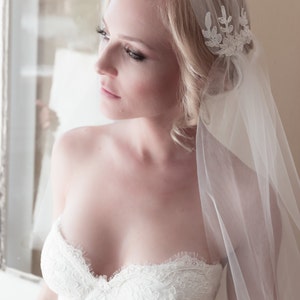 Lace Juliet Bridal Cap Wedding Veil, Alencon Lace, Juliet Tulle Veil, Lace Bridal Cap, 1920's Veil, Ivory Lace Veil, Cathedral Veil 1103 image 1