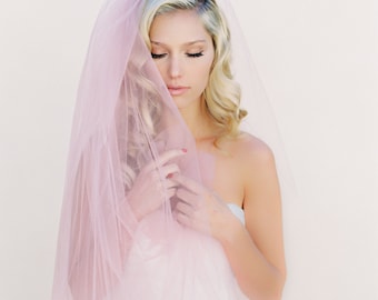 Blush Veil-Little Something-Simple Wedding Veil-Ivory Simple Veil-Soft Wedding Veil- Chapel Length Veil-Wedding Veil Blusher-Boho Veil  0802