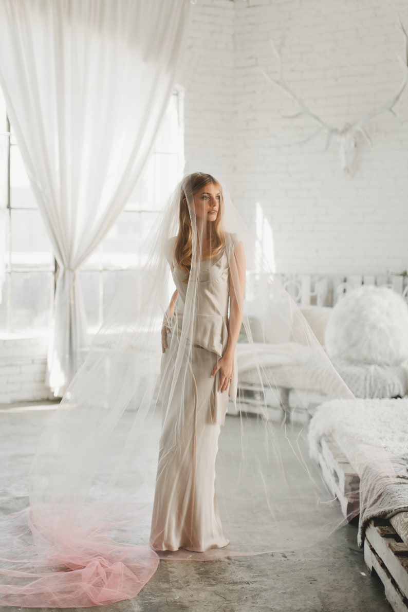 Pink Ombre Veil|Custom Veil by Veiled Beauty|Blush Veil-Soft Tulle Fabric-Dip Dyed Color-2 Layer Veil-Chapel Length Veil-Cathedral Veil-1710