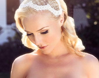 Ivory Alencon Eyelash Lace Net Juliet Cap, Ivory Lace Bridal Cap, Wedding Mini Cap Hat