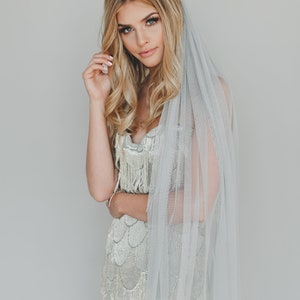 Grey English Net Veil-Soft Wedding Veil-Simple Veil-Boho Wedding Veil-Veils for Gray Wedding Dress-Flower Crown Veil-Cathedral Veil 0801 image 6