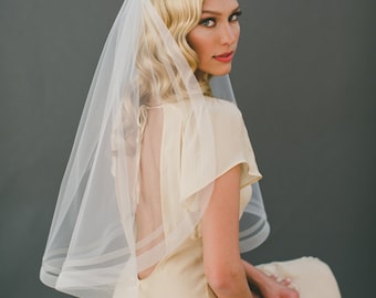 Horsehair Veil-1 in and half in Trim-Organza Ribbon Edge-Simple Wedding Veil-Chapel Length Veil-Chapel Drop Veil-Simple Wedding Veil- 1562