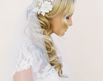 Juliet Cap Veil-Flower Crown Veil-Halo Crown-Chapel Length Veil-Gatsby Headpiece-Boho Veil-Lace Applique-Flapper Headpiece-1920s Bride- 1516