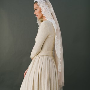 Mantilla Veil-English Net Veil | Custom Veil by Veiled Beauty | Soft Wedding Veil-Ivory Lace Applique-Simple Wedding Veil-Spanish Veil  1574