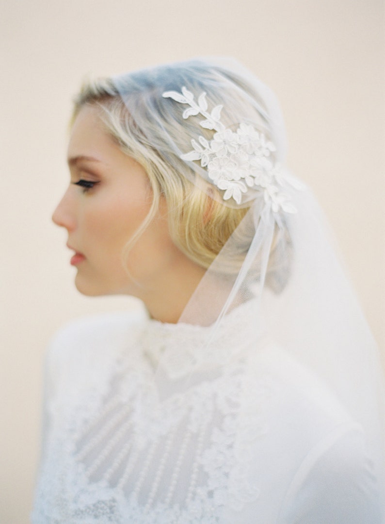 Juliet Cap Veil-Boho Veil-Bohemian Crown-Halo Crown-1920s Bride-1920s Headpiece-Chapel Length Veil Soft Wedding Veil-Lace Applique-1514 image 3