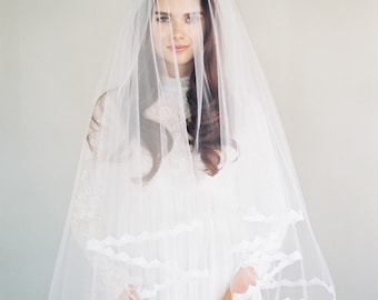 Lace Drop Veil, Lace Wedding Veil, Double Layer Veil, Two Tier Veil, Ivory Veil, Classic Veil, Lace Edge, Blusher Veil, Veiled Beauty 1636