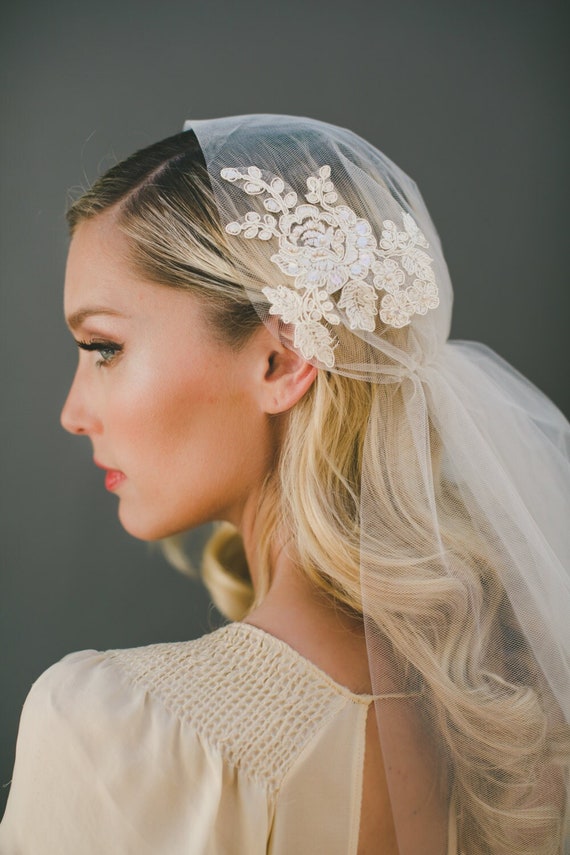 Floral Vintage Inspired Tulle Headband Juliette Veil, Tulle