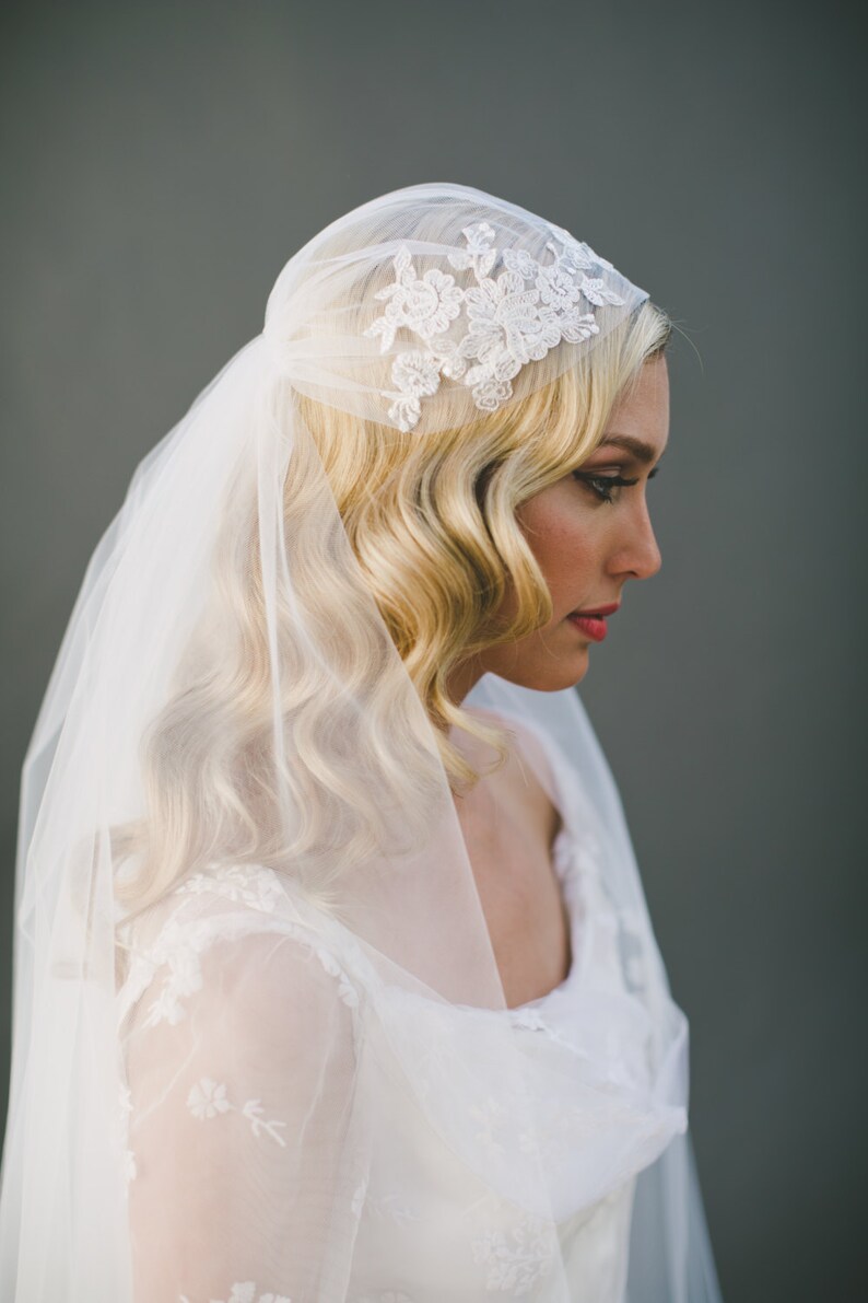 Corded Lace Cathedral Veil Ivory Veil 1550 Lace Wedding Veil Lace Bridal Veil Juliet Cap Veil 1920/'s Veil Kate Moss Cap Veil