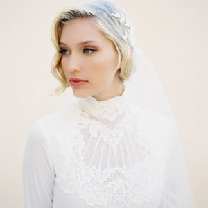 Juliet Cap Veil-Boho Veil-Bohemian Crown-Halo Crown-1920s Bride-1920s Headpiece-Chapel Length Veil Soft Wedding Veil-Lace Applique-1514 image 2