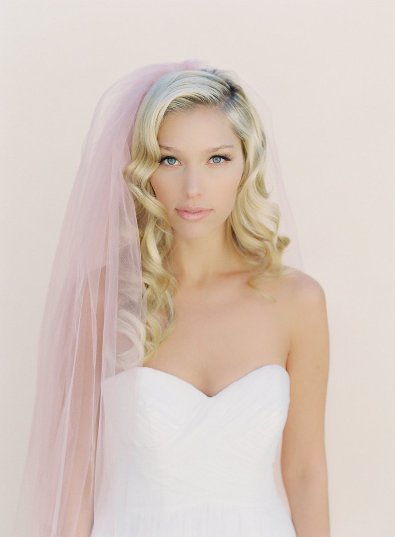 Blush Veil-Little Something-Simple Wedding Veil-Ivory Simple Veil-Soft Wedding Veil Chapel Length Veil-Wedding Veil Blusher-Boho Veil 0802 image 3