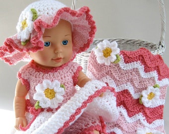 Baby Daisy Crochet Doll Outfit Pattern, 15 Inch Doll Clothes (PDF Download)