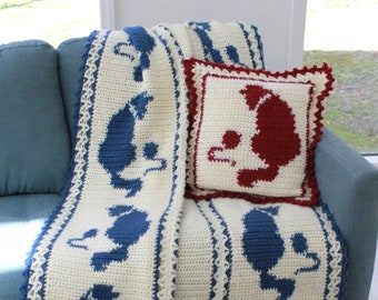 Cat And Mouse Afghan & Pillow Set Crochet Pattern PDF Download,Crochet Cat Afghan,Crochet Mouse Afghan,Crochet Cat Pillow Pattern,Kitty Cat