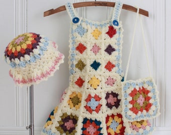 Granny Square Dress Set Crochet Pattern PDF Download,Granny Square Jumper,Granny Square Purse,Granny Square Hat Crochet Pattern,Retro Purse