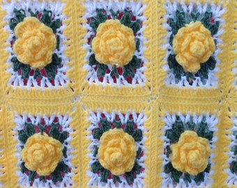 Remember Summer Afghan Crochet Pattern PDF Download,Granny Rose Afghan Pattern,Yellow Rose Blanket,Crochet Rose Afghan,Floral Crochet Throw