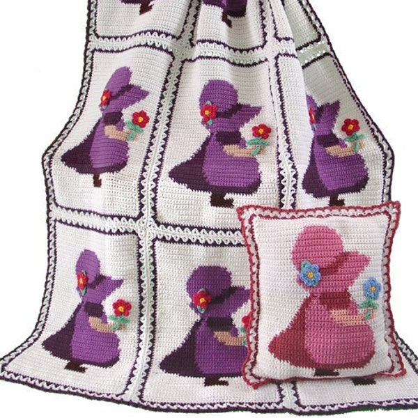 Sunbonnet Sue Afghan and Pillow Crochet Pattern (PDF Download)