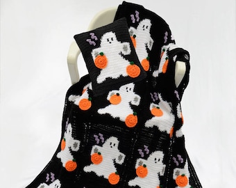 Halloween Ghosts Afghan and Pillow Crochet Pattern (PDF Download)