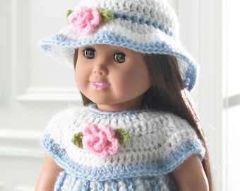 18 Inch Doll Outfit Crochet Pattern, Nautical Dress, Hat, Purse (PDF Download)