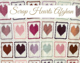 Scrap Hearts Crochet Afghan Pattern, Easy Crochet Blanket (PDF Download)