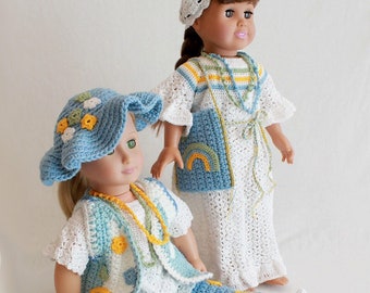 Hippie Wardrobe 18" Doll Outfits Crochet Pattern PDF Download,18 Inch Doll Fashion,Doll Clothes Crochet Pattern,AG Hippy Crochet Pattern PDF