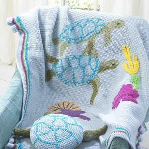 Turtle Afghan & Pillow Set Crochet Pattern PDF Download,Crochet Turtle Blanket,Crochet Turtle Toy,Under The Sea Crochet,Turtle Blaket Throw image 1