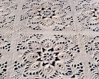 Provincial Crochet Bedspread Pattern, Lace Afghan, Floral Motifs (PDF Download)