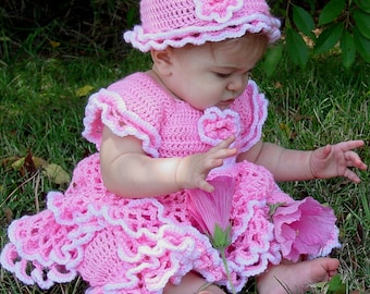 Ruffled Baby Set Crochet Pattern, Dress, Bonnet (PDF Download)