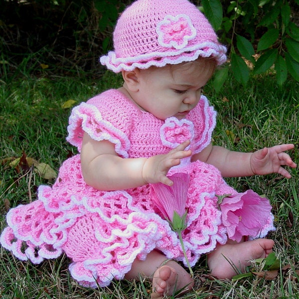 Savannah Ruffled Baby Set Crochet Pattern PDF Download,Crochet Baby Dress,Crochet Baby Bonnet,Ruffled Crochet Pattern,Crochet For Baby Dress