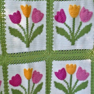 Tulip Afghan & Pillow Set Crochet Pattern PDF Download,Tulip Crochet Blanket,Floral Afghan Pattern,Tulip Applique,Tulip Afghan Crochet PDF image 5