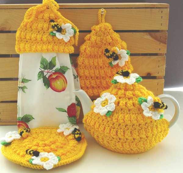 11 Tea Cozy Crochet Patterns for Teapots, Gifts, and Kitchen Decor 7 Honey Bee Crochet Kitchen Set