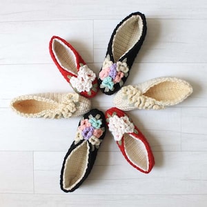 Vintage Floral Slippers Crochet Pattern PDF Download,Crochet Slipper Pattern,Children's Shoe,Women's Slipper,Floral Crochet Slippers image 8