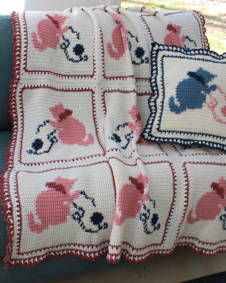 Country Kittens Afghan Crochet Pattern PDF Download,Crochet Cat Afghan Pattern,Crochet Cat Blanket,Crochet Kittens,Crochet Cat Graph Pattern image 2