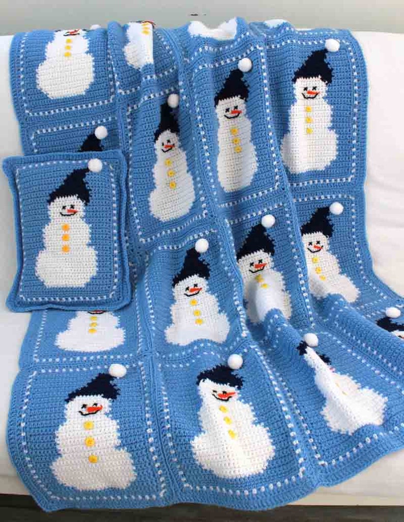 Snowman Afghan Pillow Crochet Pattern PDF Download,Snowman Afghan Crochet,Snowman Pillow Crochet,PDF download,Intermediate Skill Blanket,PDF image 1