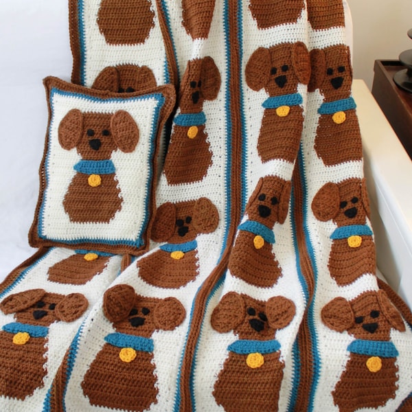 Puppy Love Afghan & Pillow Set Crochet Pattern PDF Download,Puppy Blanket Crochet Pattern,Crochet Baby Afghan,Puppy Pattern,Doggy Decor PDF