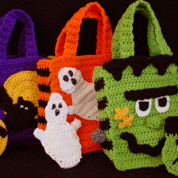 Halloween Bags With Money Holders Crochet Pattern PDF Download,Trick or Treat Bag,Crochet Ghost,Crochet Frankenstein,Crochet Bat,Holiday PDF