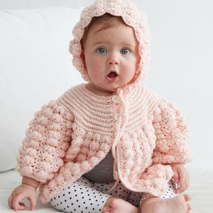 Crochet Baby Sweater and Hat Pattern, Puff Stitch Crochet Pattern, Crochet Baby Bonnet, Crochet Baby Sweater, Crochet Baby Shower Gift
