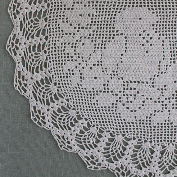 Crochet Pattern PDF Vintage Filet Chair Back and Oval Doily Birds and Roses