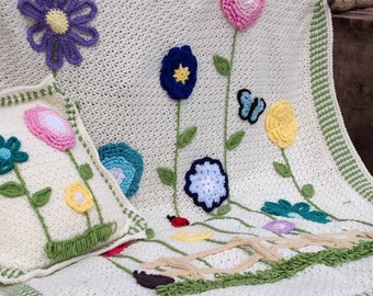 Field of Flowers Crochet Afghan & Pillow Set Pattern (PDF Download)
