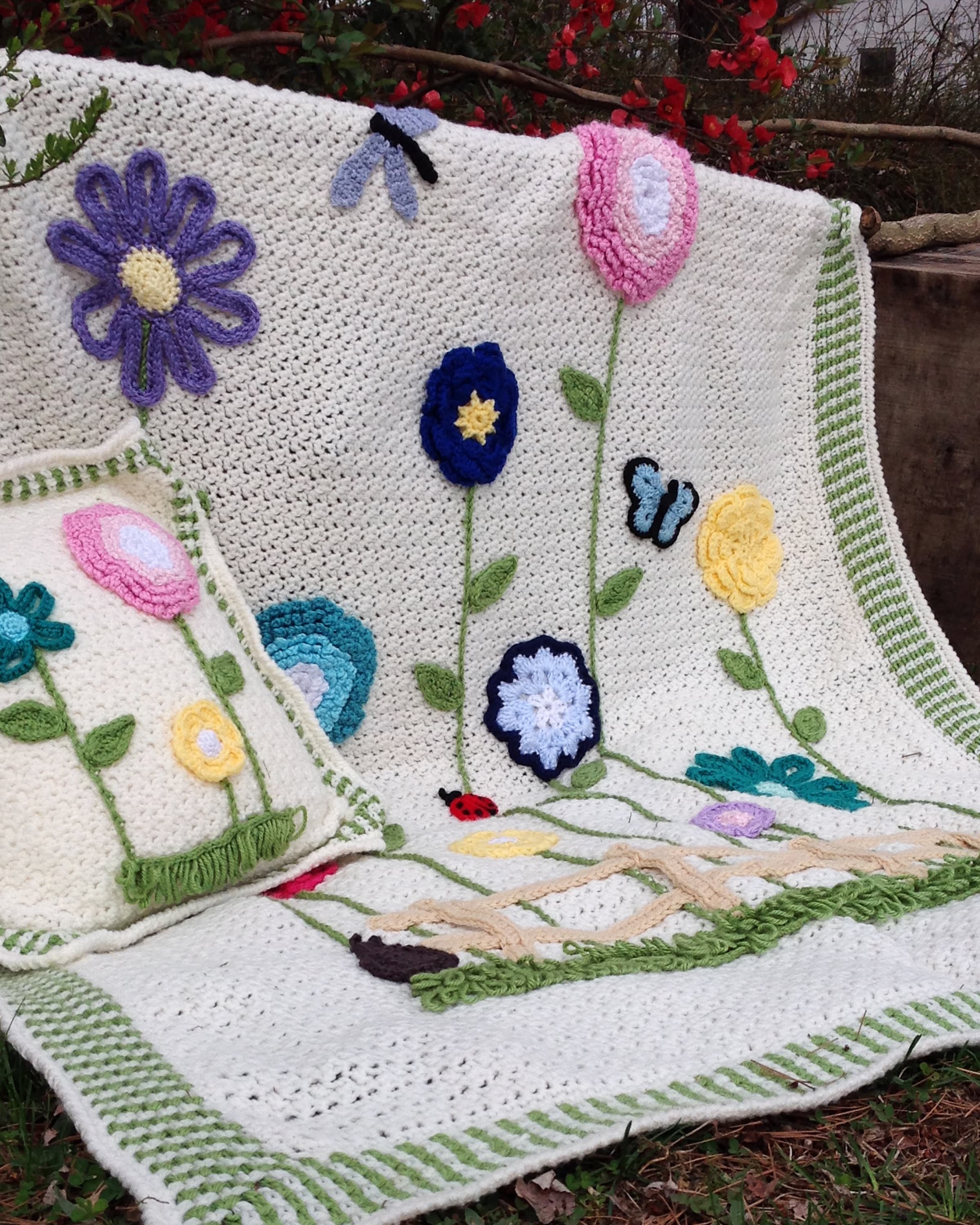 32 Flower Pillow Crochet Patterns for Cozy, Giftable Home Décor 26 Field of Flowers Crochet Afghan & Pillow Set