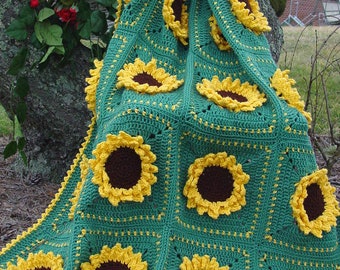 Patrón de ganchillo afgano con diseño de girasoles (descarga en PDF)