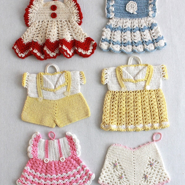 Vintage Fashion Potholders Crochet Pattern PDF Download,Ripple Dress Potholder,Vintage Dress Potholder,Vintage Jumper Potholder,Bloomers PDF