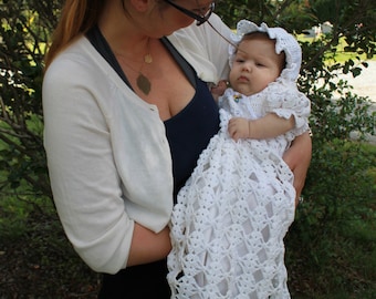 Christening Gown Crochet Pattern, Baby Afghan, Bonnet, Booties (PDF Download)