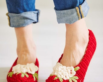 Vintage Floral Crochet Slippers Pattern, Children's & Women's Sizes (PDF Download)